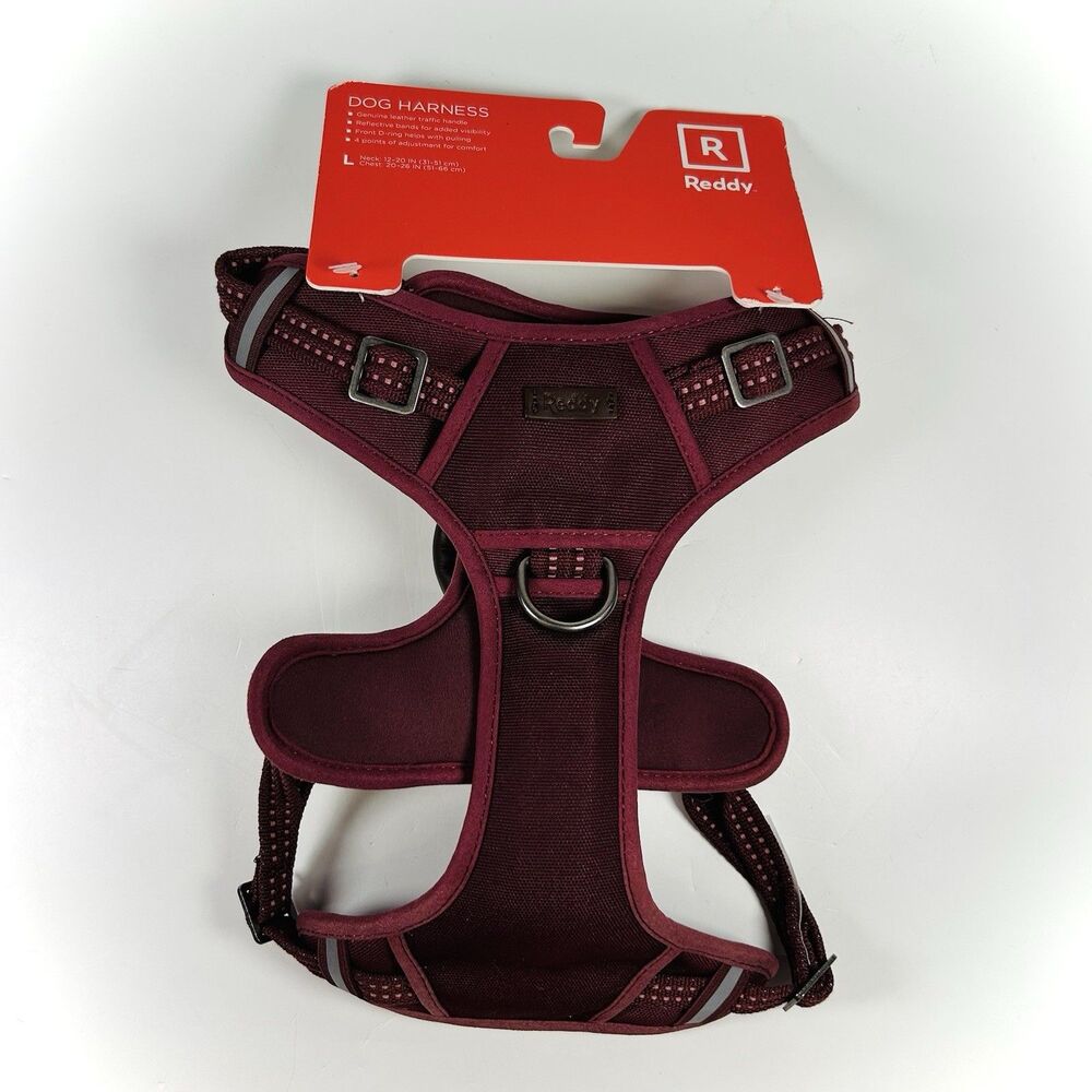 NWT Reddy Dog Harness, Size Large, Burgundy/Brown, Leather Traffic Handle